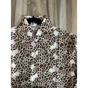 VTG 60s 70s Dagger Collar Blouse S/M Animal Print Disco Retro Twee Split Sleeve